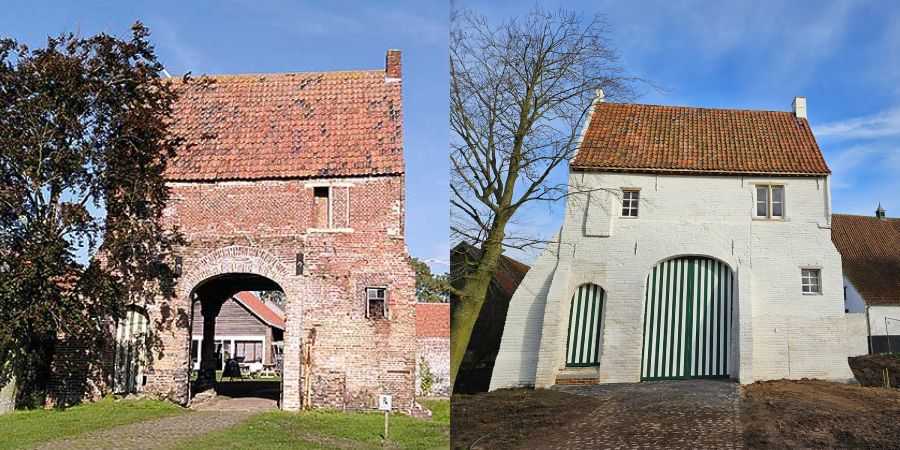 Huysmanshoeve poortgebouw voor en na restauratie Huysmanshoeve poortgebouw voor en na restauratie